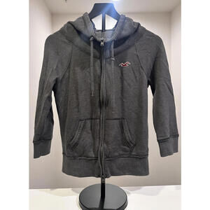 Hollister Small Gray Collared/Turtleneck Full-Zip Sweatshirt with 3/4 Sleeves